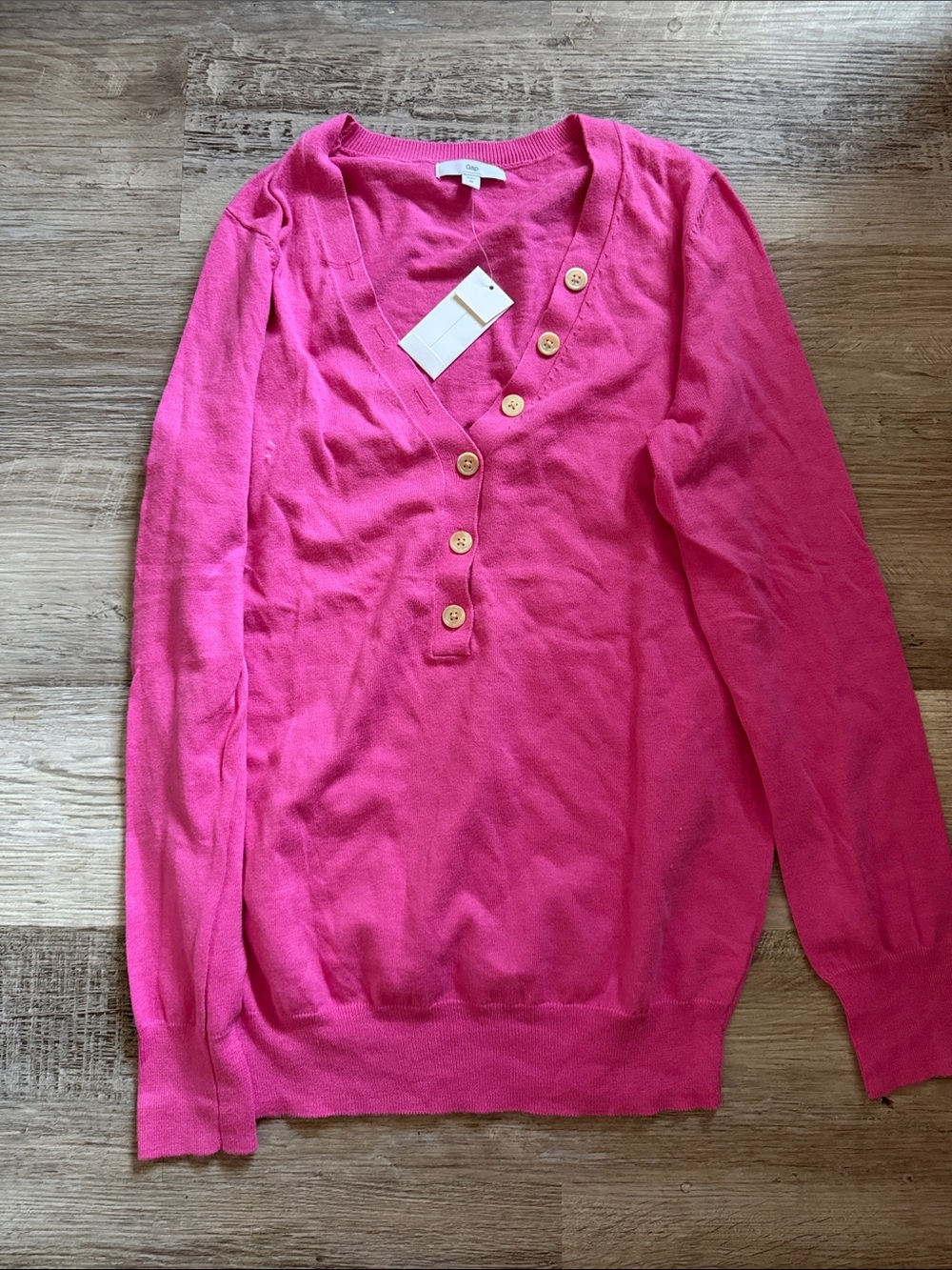 NWT GAP Hot Pink Silk Blend Henley Pullover Sweater